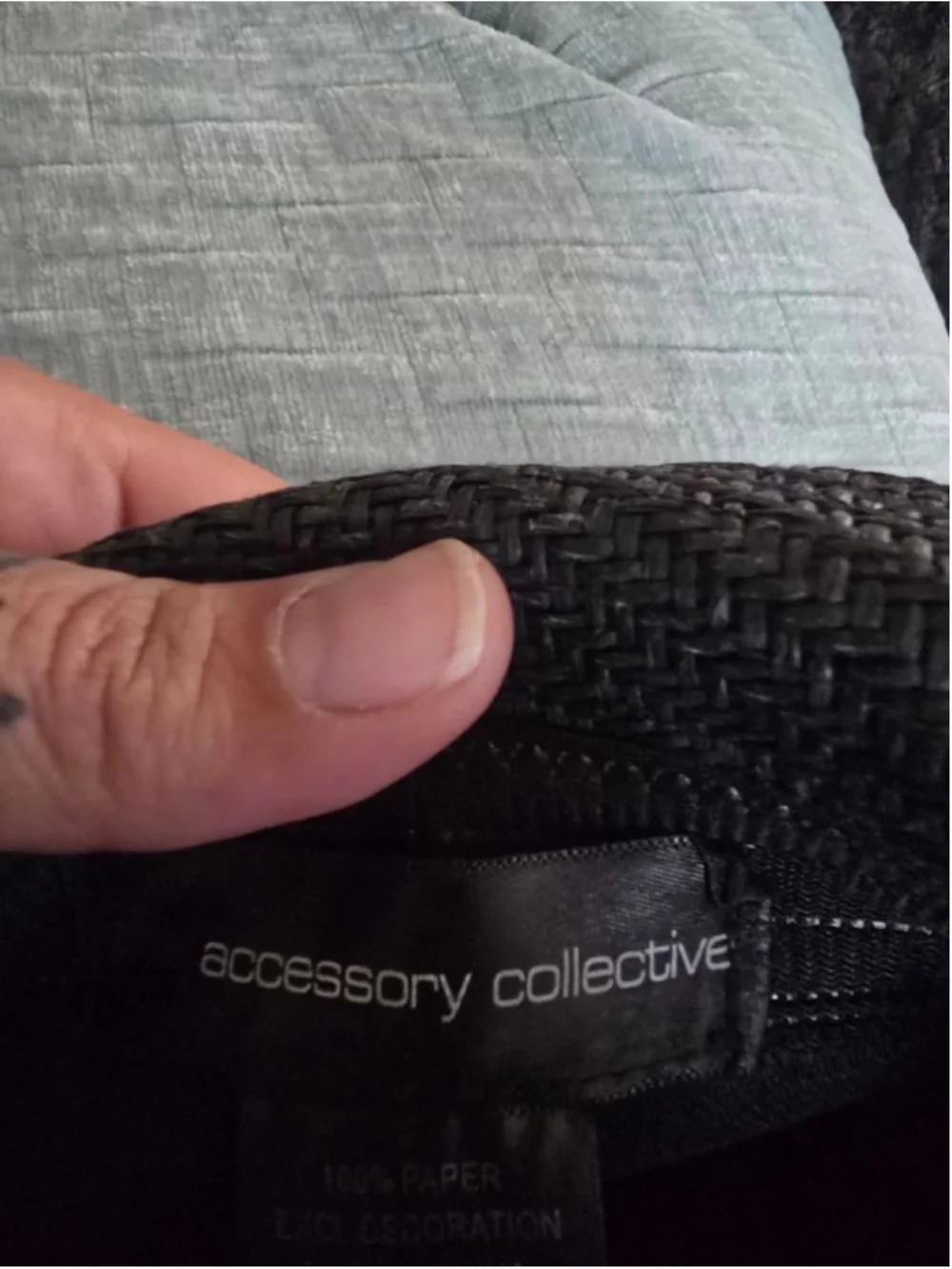 Accessory Collective Woven Charcoal Fedora Hat One Size with Brown Feather Band